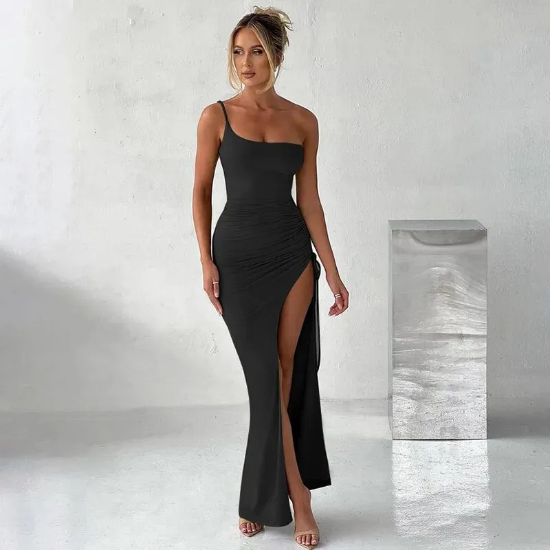 One Shoulder Sexy High Split Dress Party Cocktail Club Evening Backless Maxi Dress For Women