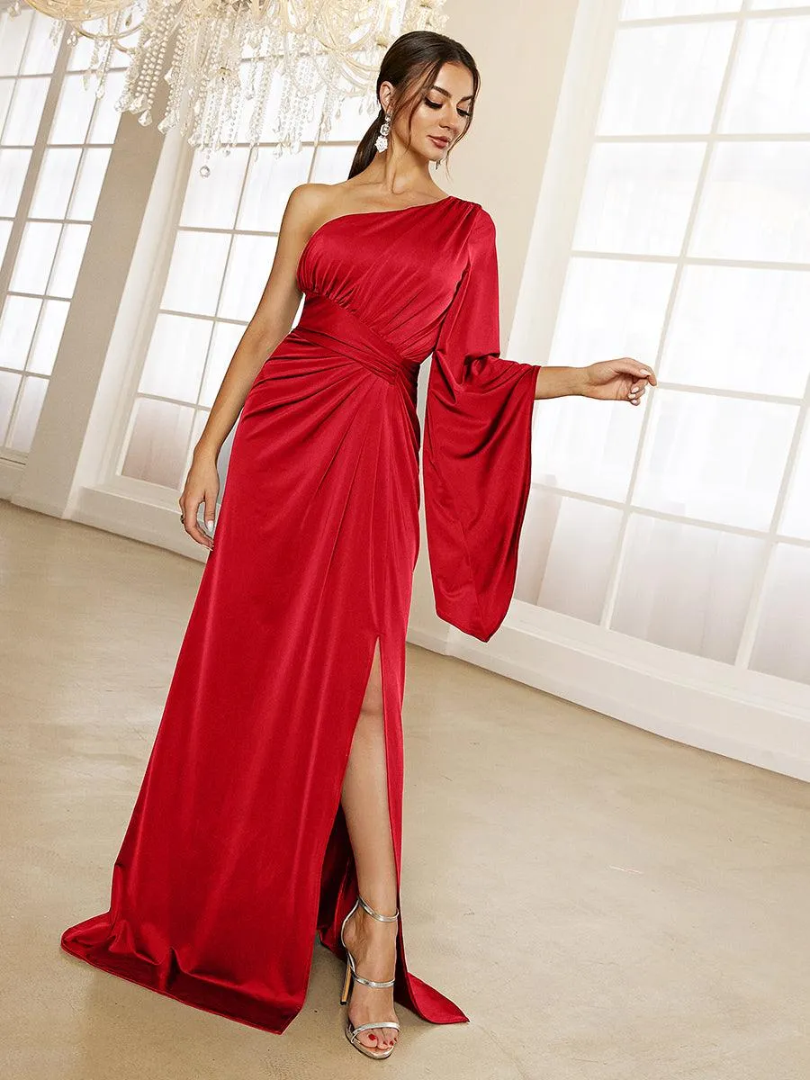 One Shoulder Split Maxi Blue Mermaid Dress XH2245