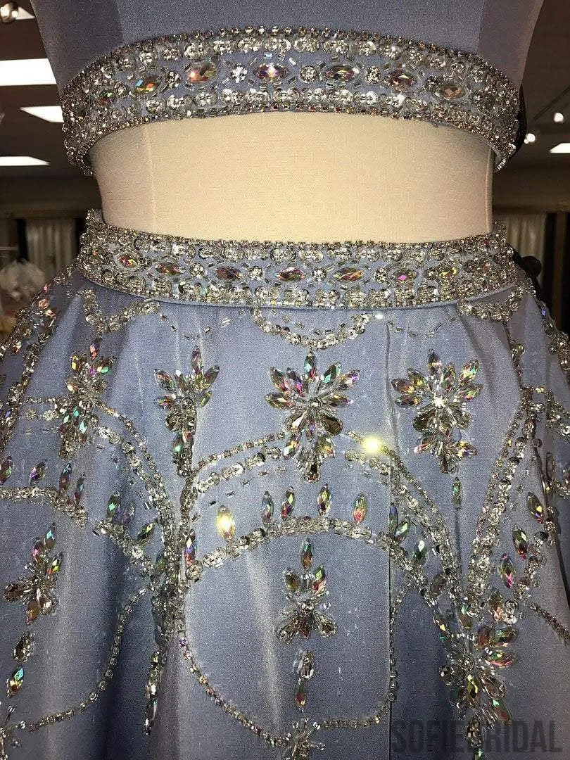 Open Back Grey Beaded Two Pieces Homecoming Dresses 2018, CM460