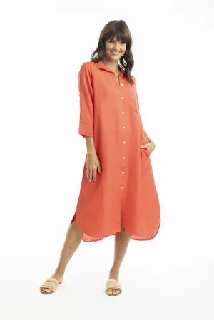 Orange Collared Linen Dress