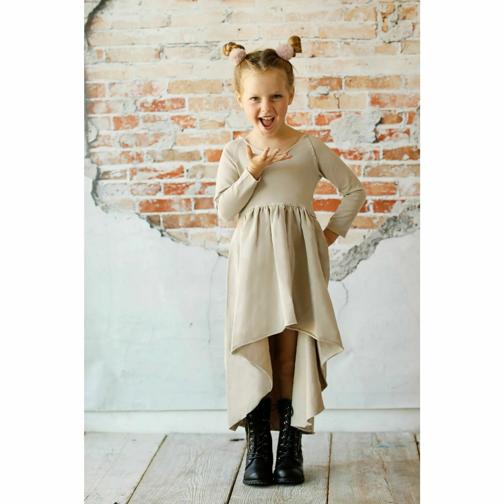 Organic Giselle Dress Long Sleeve Tan