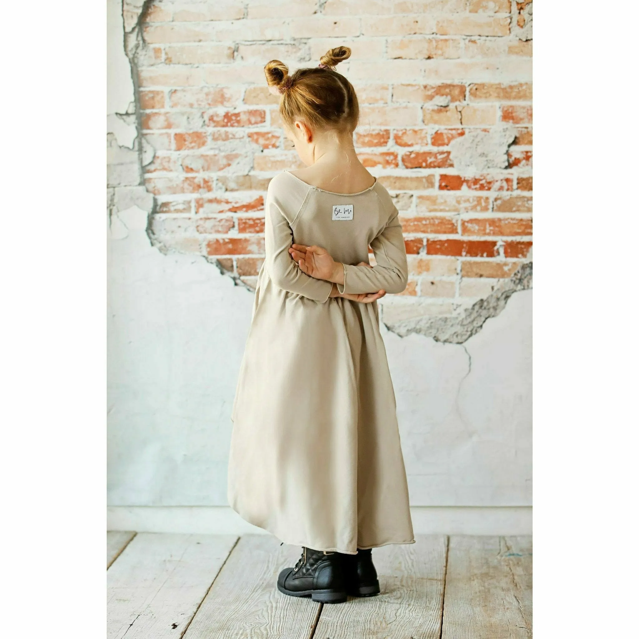 Organic Giselle Dress Long Sleeve Tan