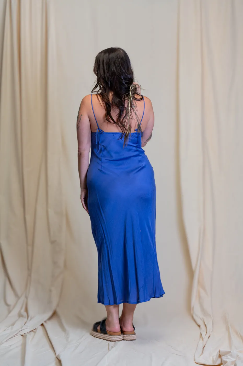 Otomo Linen Silk Slip Maxi Dark Blue