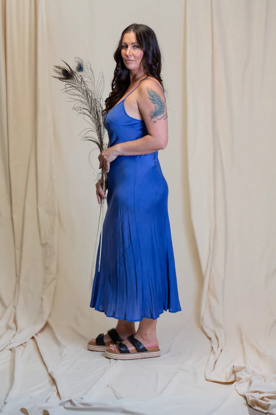 Otomo Linen Silk Slip Maxi Dark Blue