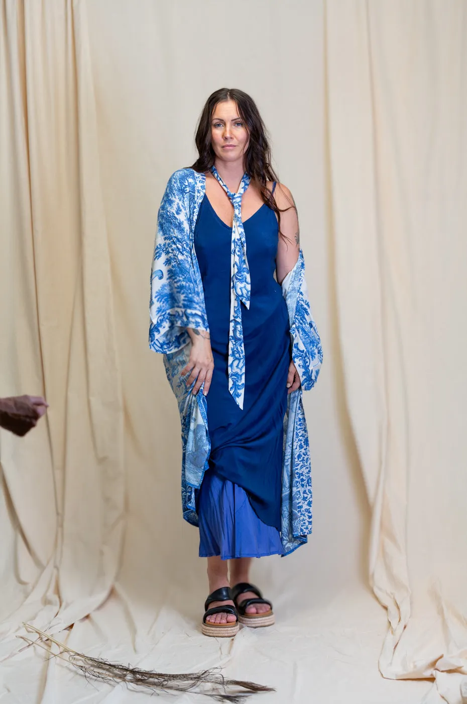 Otomo Linen Silk Slip Maxi Dark Blue