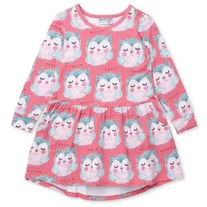 Painted Owls Dress - Pink