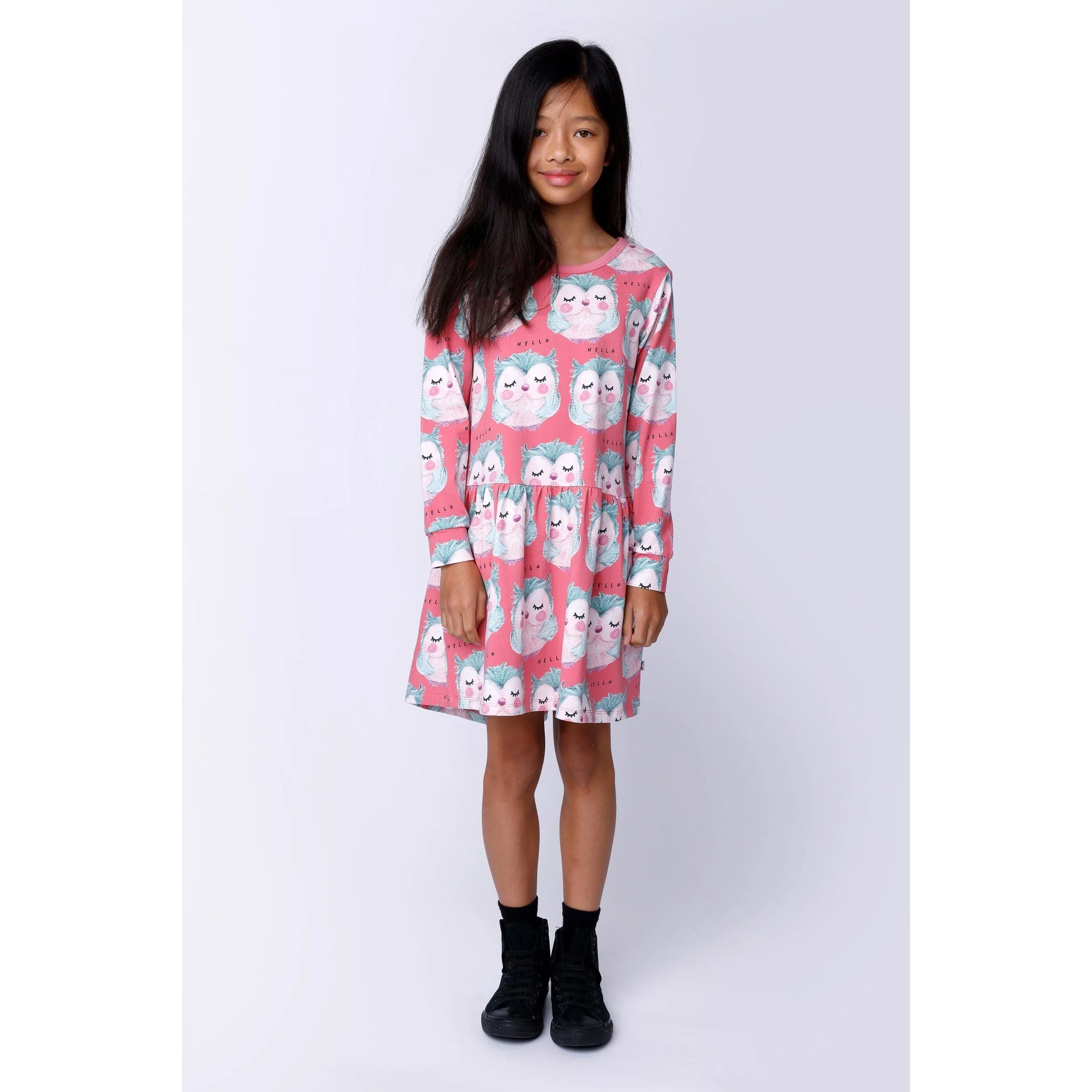 Painted Owls Dress - Pink