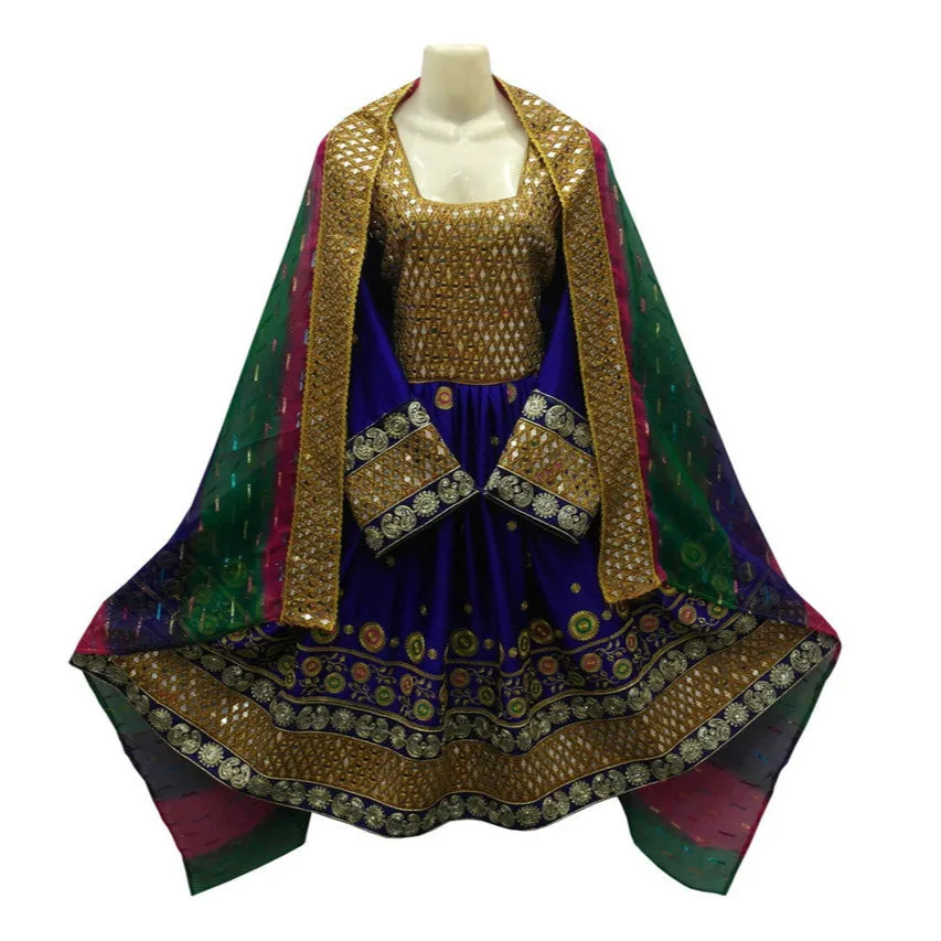 Persian Afghan Blue Dress With Mirrors Work