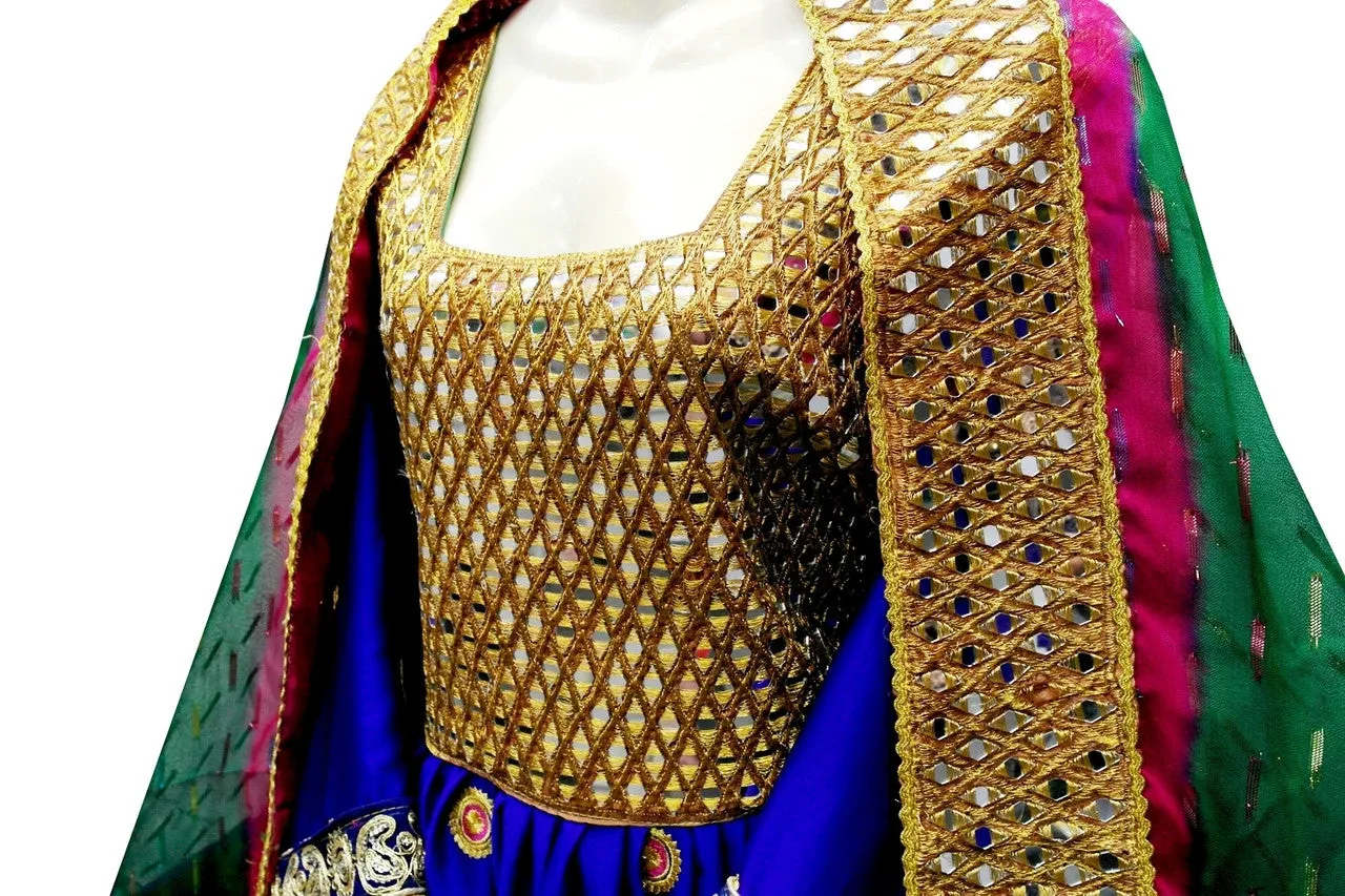 Persian Afghan Blue Dress With Mirrors Work