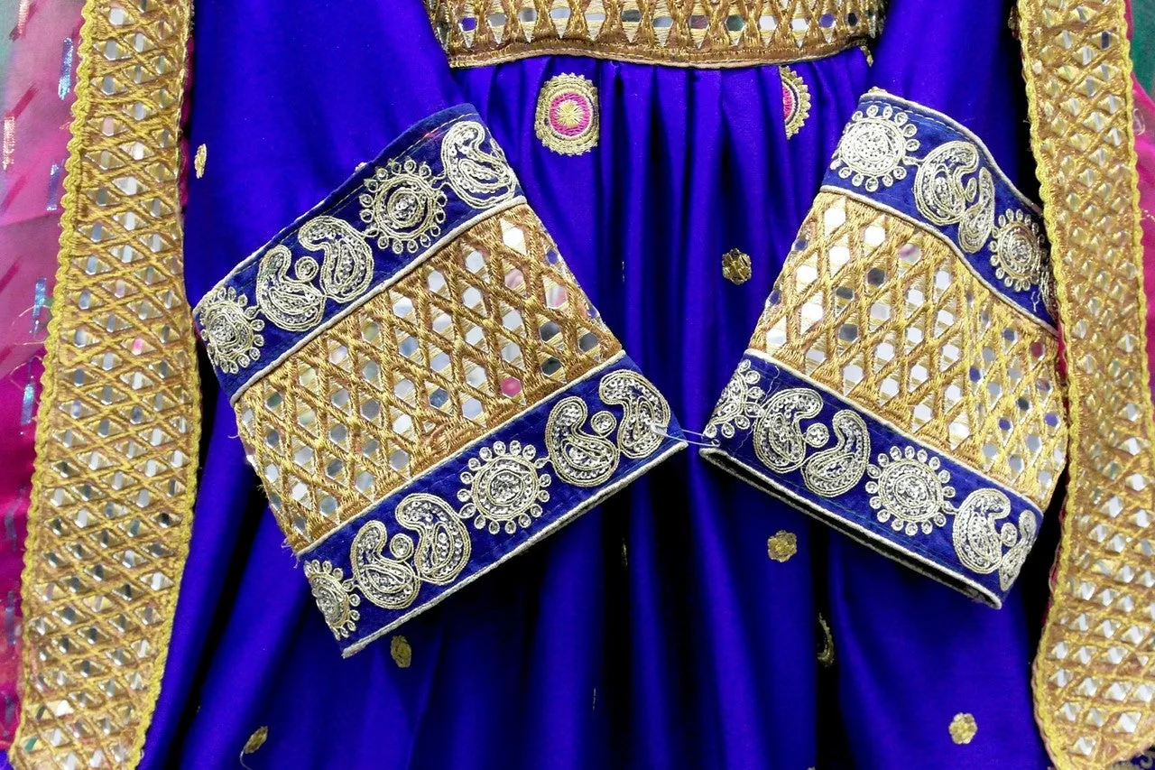 Persian Afghan Blue Dress With Mirrors Work