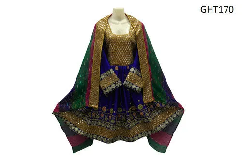 Persian Afghan Blue Dress With Mirrors Work