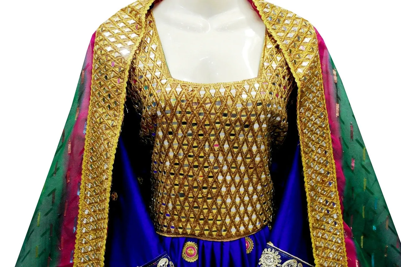 Persian Afghan Blue Dress With Mirrors Work