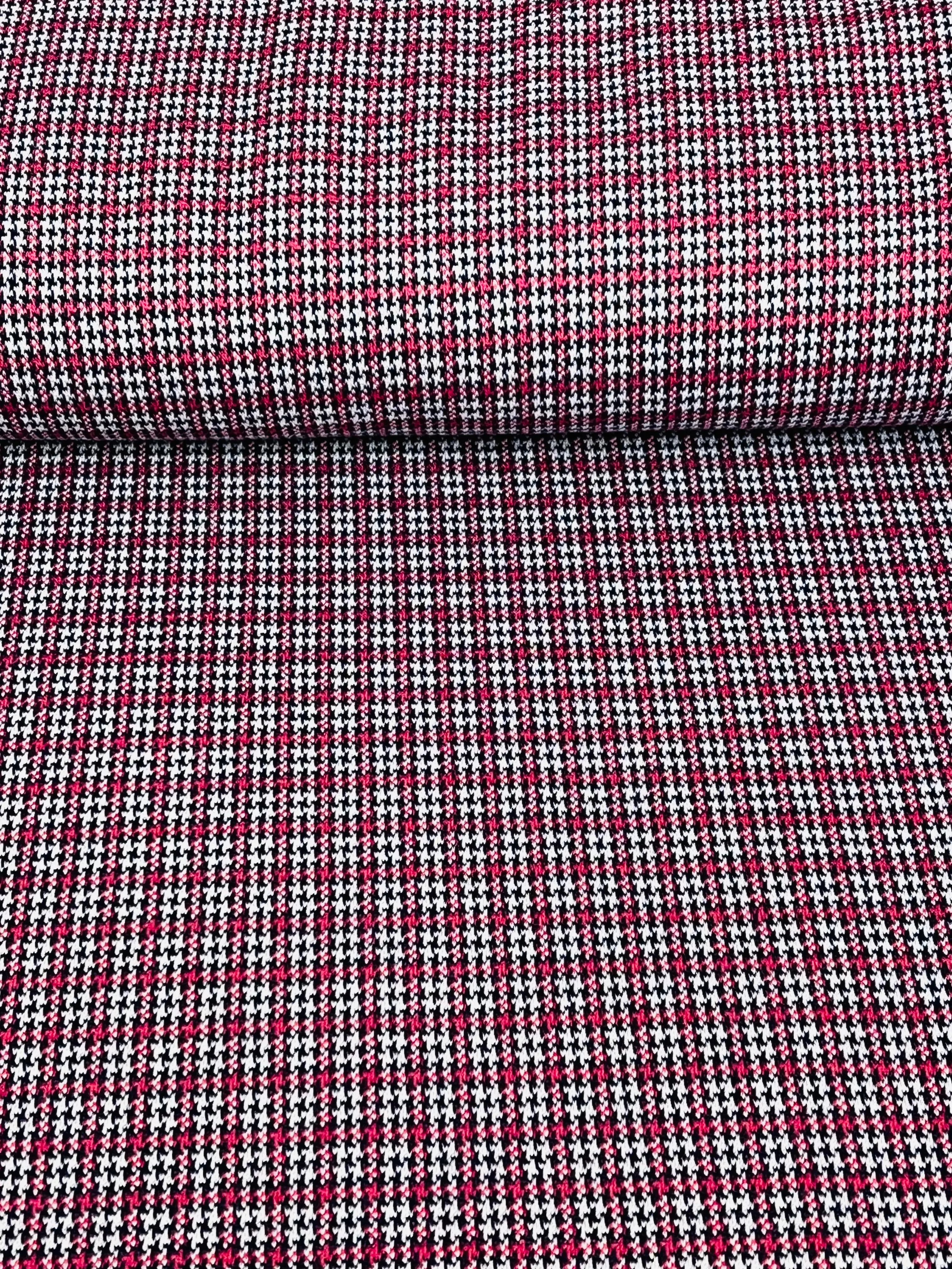 PINK HOUNDSTOOTH BRUSHED PONTE ROMA JERSEY PER METRE SALE