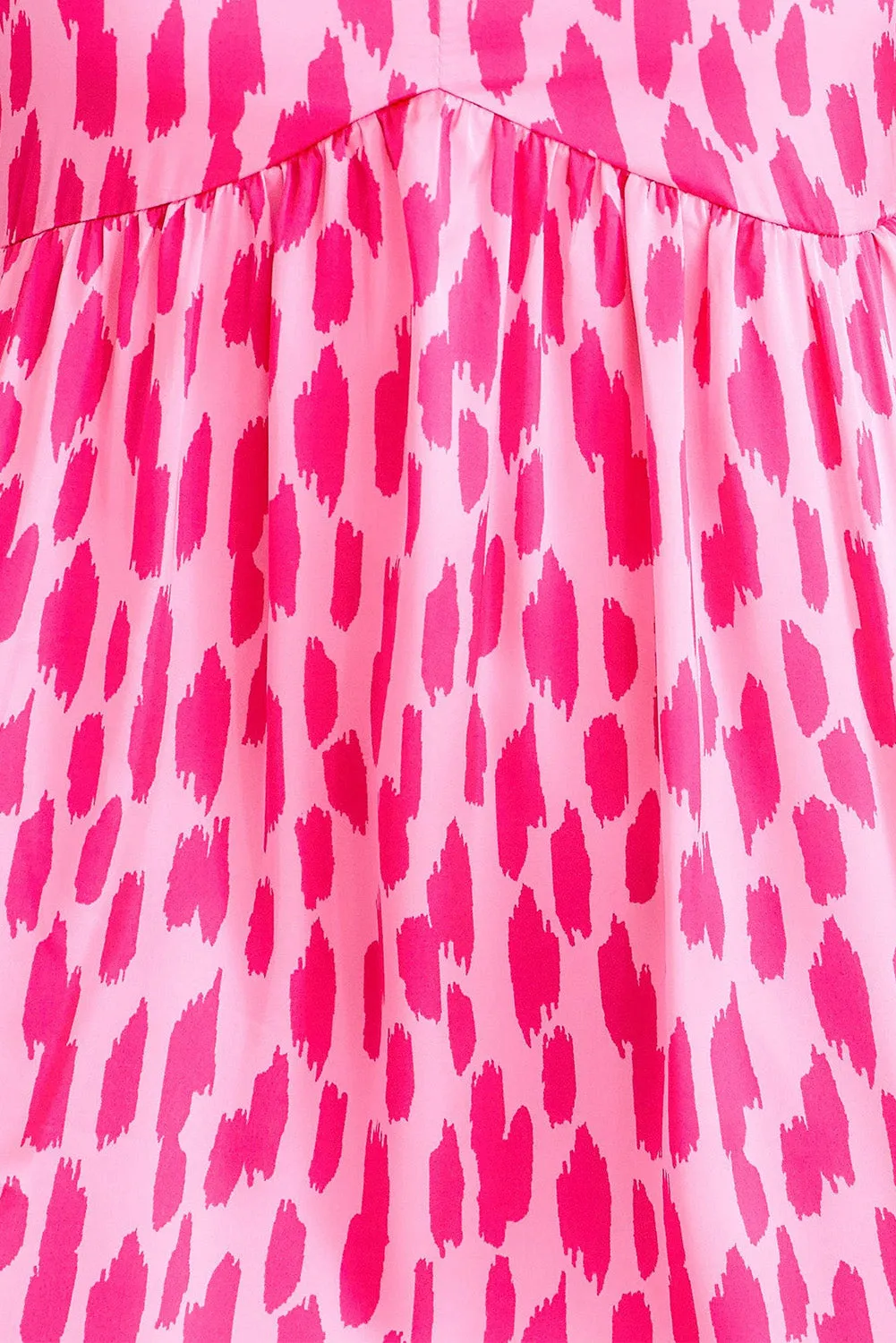 Pink Leopard Print V Neck Plus Size Babydoll Mini Dress