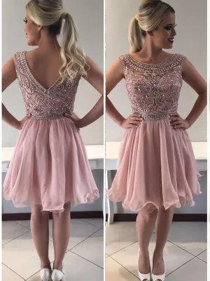 Pink Scoop Rhinestone Beaded Homecoming Dresses 2018, CM418