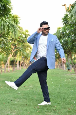 Plus size of Blue Knitted Blazer with Stretch