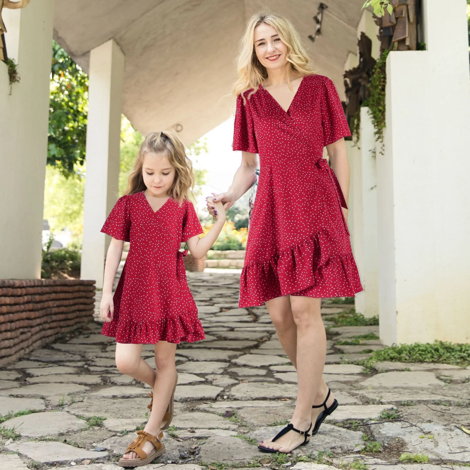Polka Dot Red Dresses for Mom and Daughter