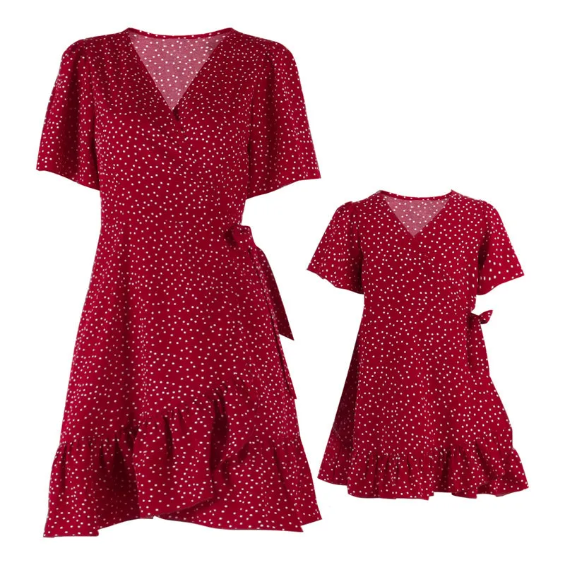 Polka Dot Red Dresses for Mom and Daughter