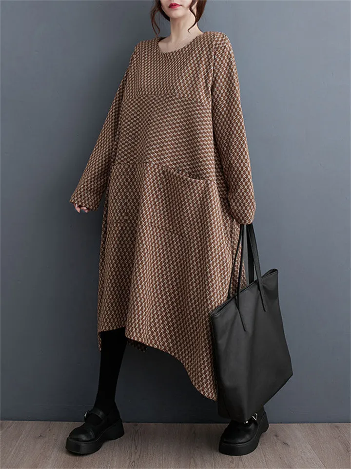 Popular Big Size Ultra Loose Printed Pocket Dress for Women