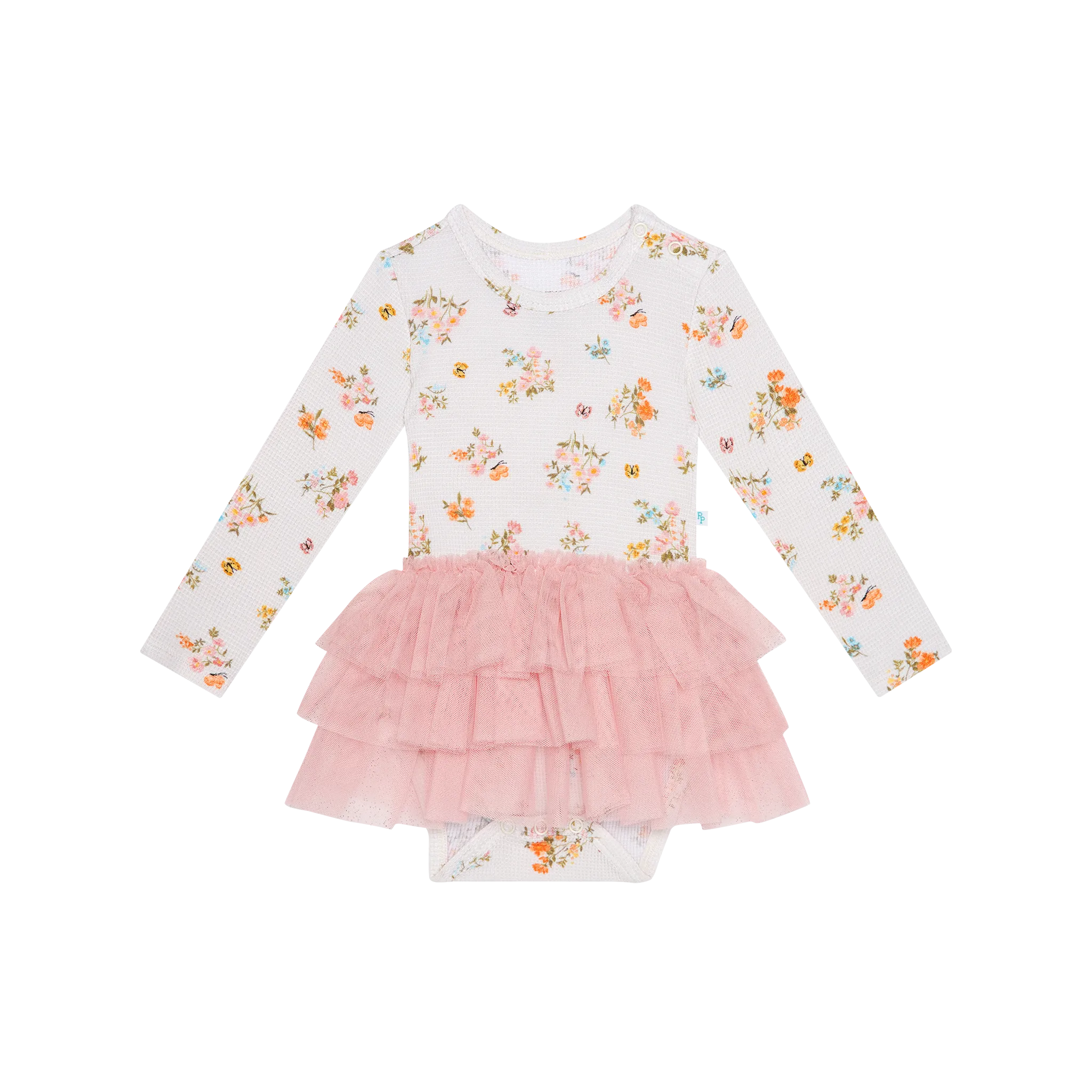 Posh Peanut Long Sleeve Girls Tulle Skirt Bodysuit in Clemence