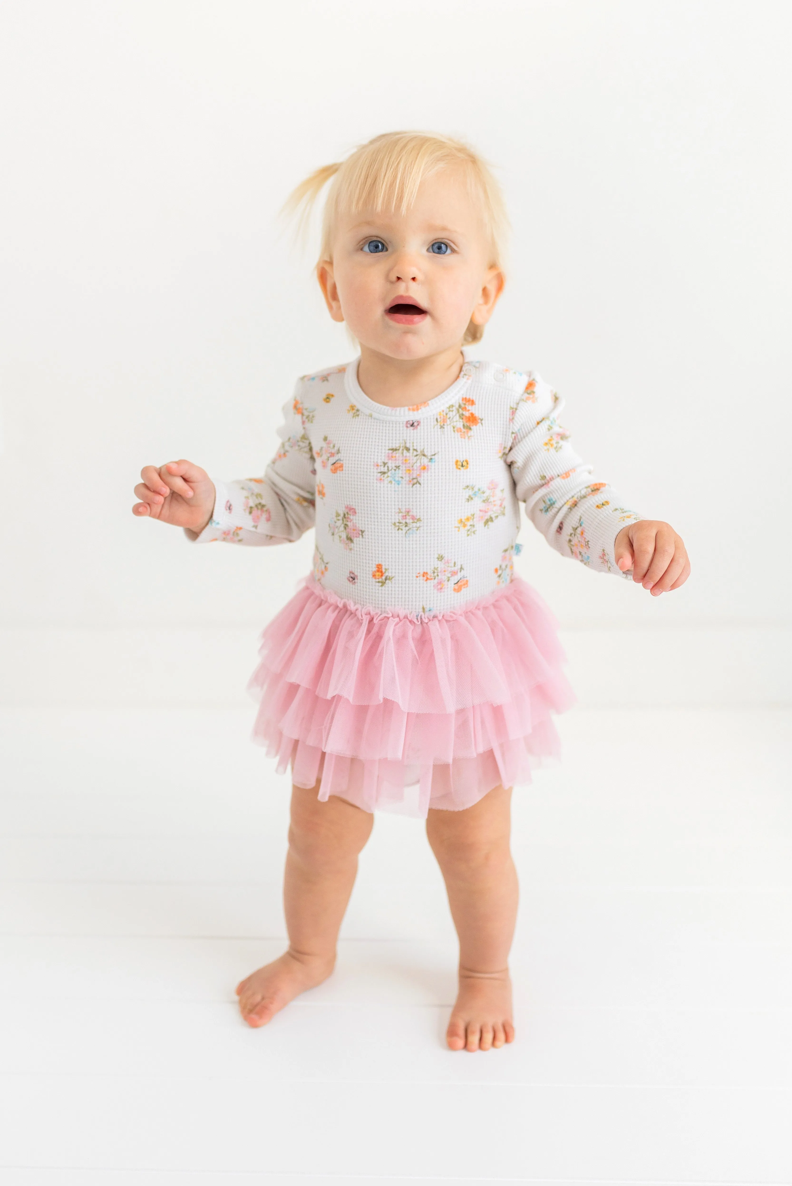 Posh Peanut Long Sleeve Girls Tulle Skirt Bodysuit in Clemence