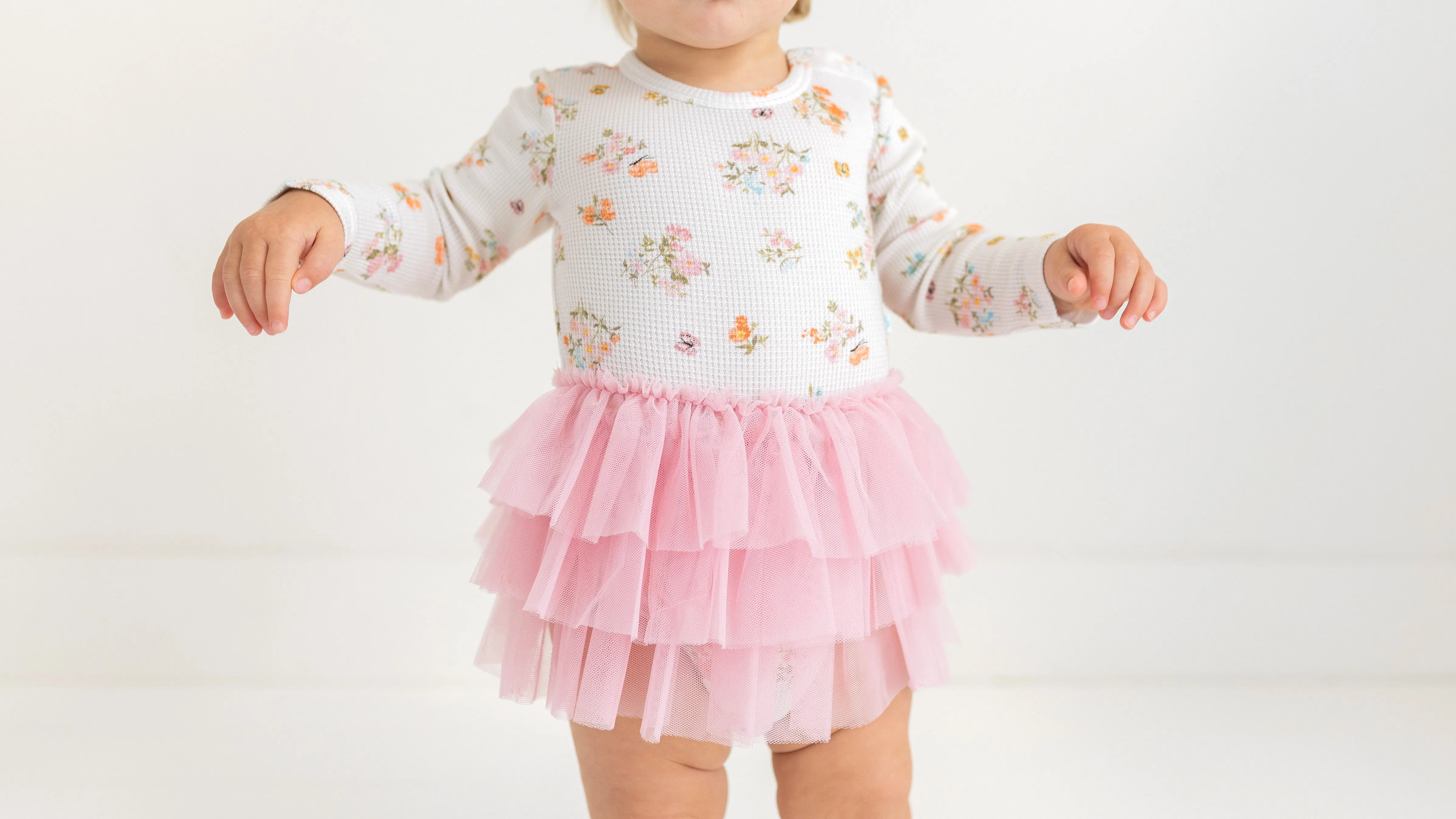 Posh Peanut Long Sleeve Girls Tulle Skirt Bodysuit in Clemence