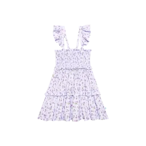 Posh Peanut Smocked Flutter Sleeve Girls Babydoll Dress in Jeanette