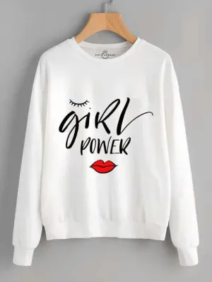 Power Stylish White Printed Sweatshirt For Women