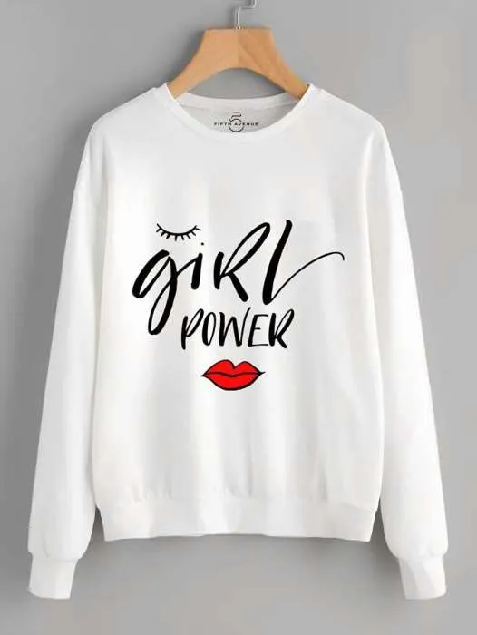 Power Stylish White Printed Sweatshirt For Women