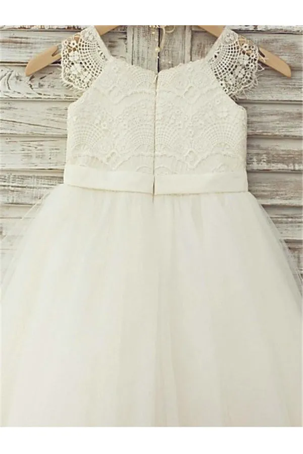 Princess Ivory A-line Scoop Sleeveless Floor-Length Lace Flower Girl Dress OK714