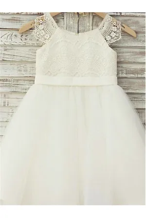 Princess Ivory A-line Scoop Sleeveless Floor-Length Lace Flower Girl Dress OK714