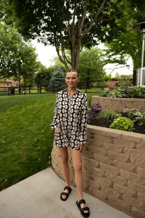 Printed Romper-Black/Khaki