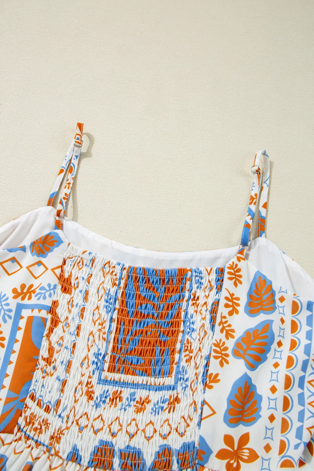 Printed Smocked Back Ricrac Trim Cami Dress