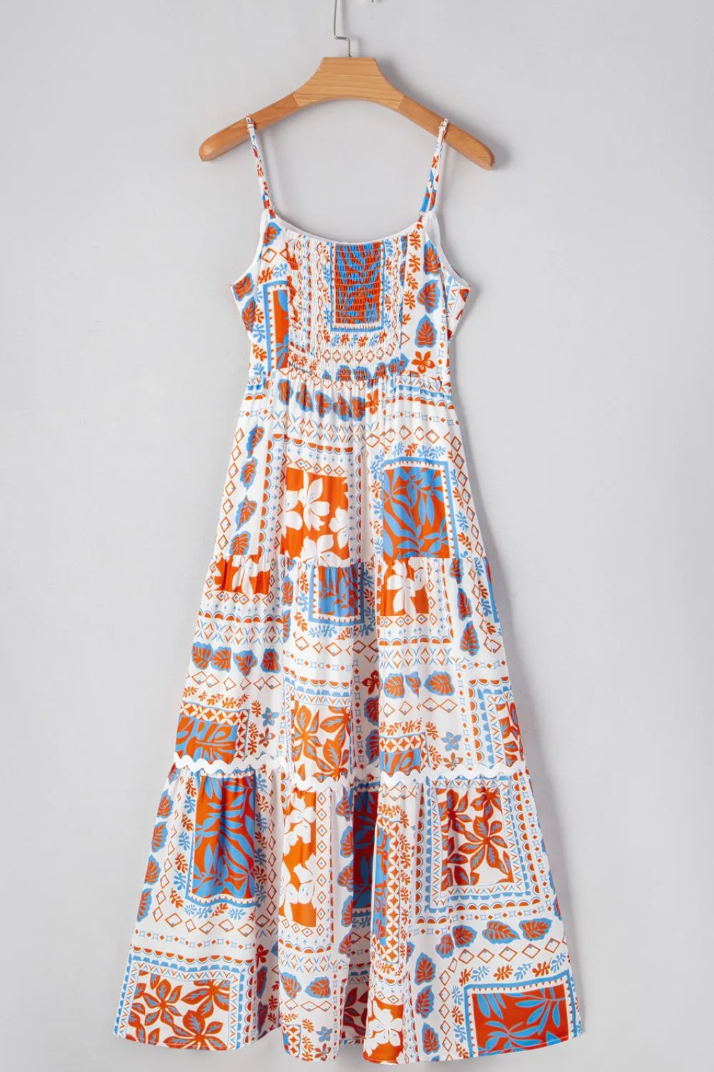 Printed Smocked Back Ricrac Trim Cami Dress