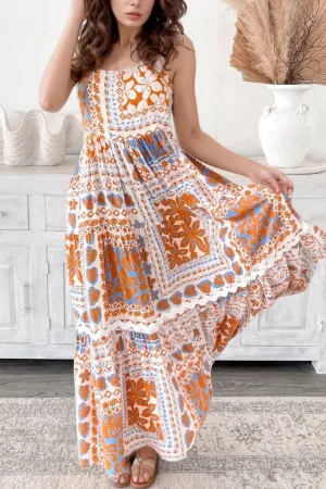 Printed Smocked Back Ricrac Trim Cami Dress