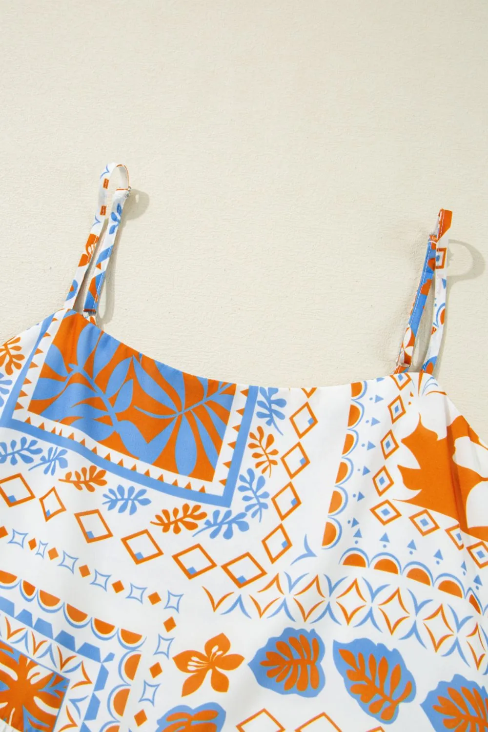 Printed Smocked Back Ricrac Trim Cami Dress
