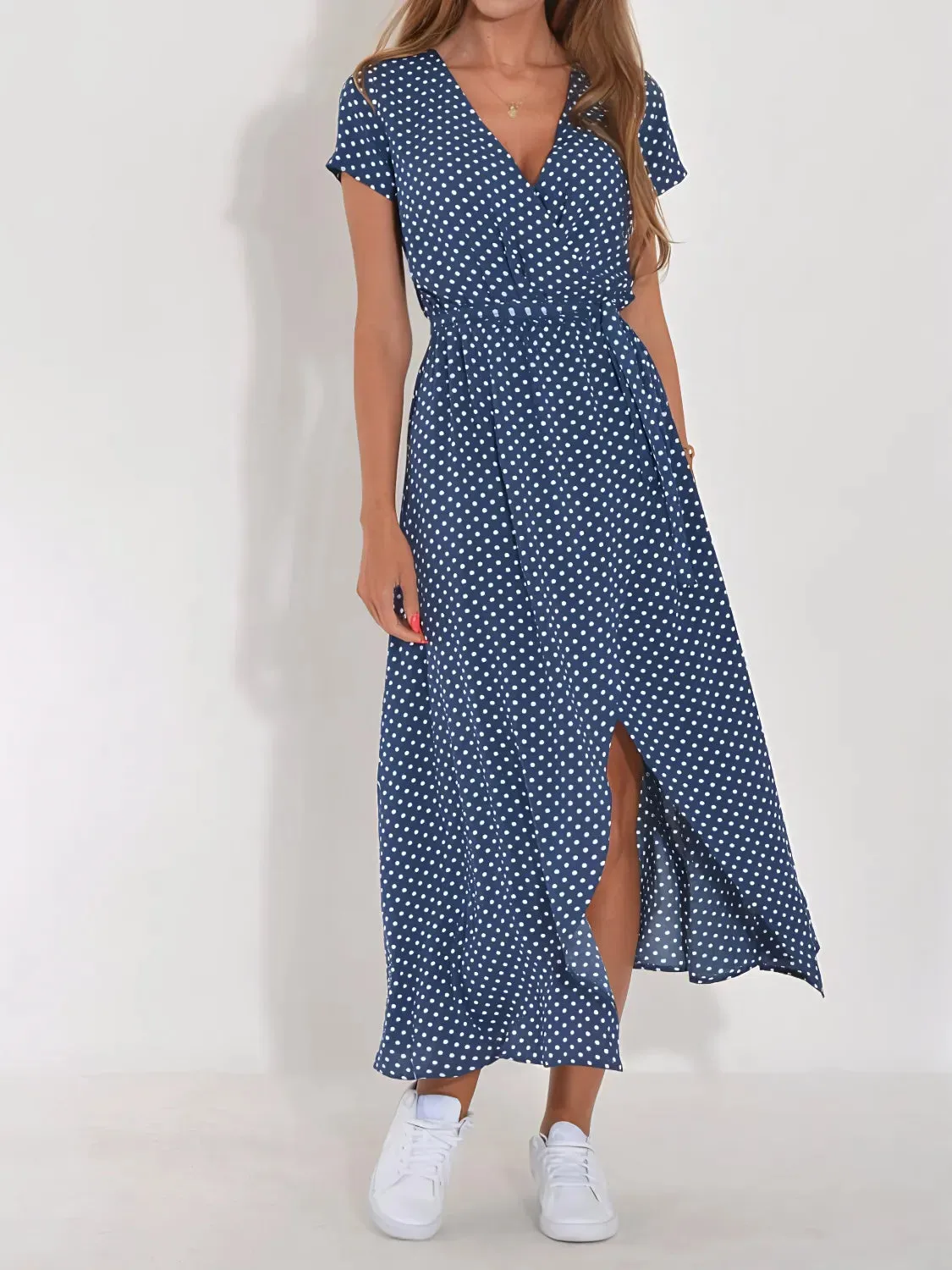 Printed Surplice Short Sleeve Dress S-L
