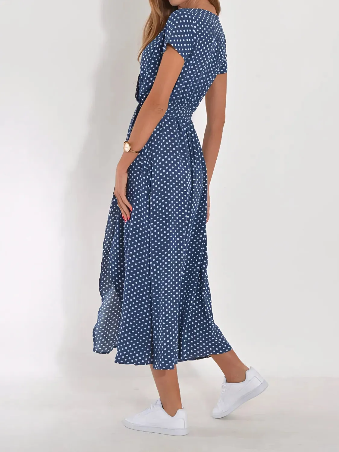 Printed Surplice Short Sleeve Dress S-L