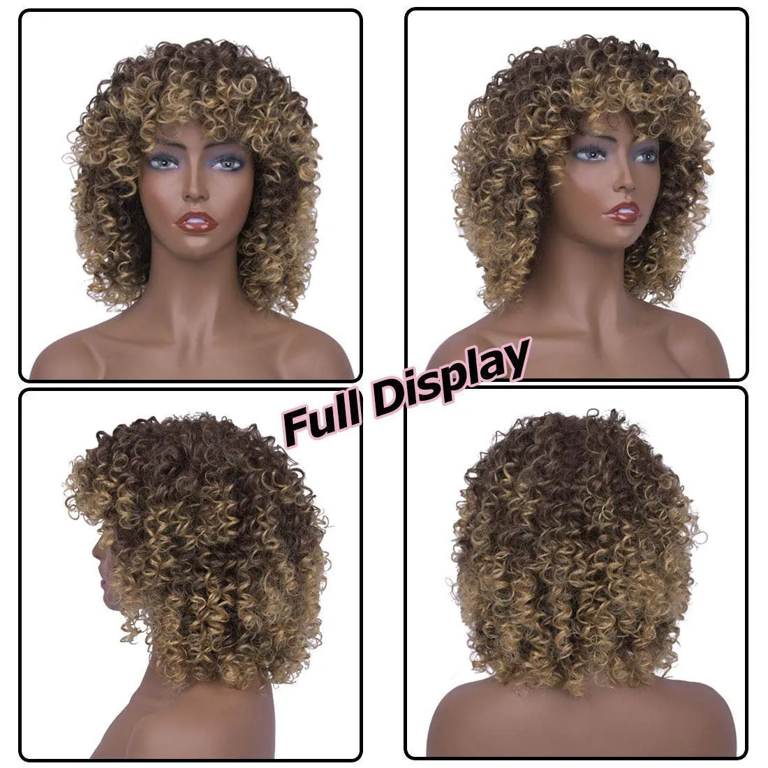 Professionally Design Human Hair Look and Feel Synthetic Short Curly Kinky Afro Wigs with Bangs