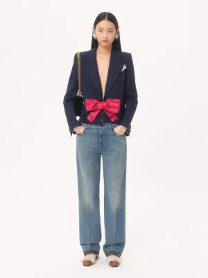 Provence Blue Viscose Jacket with Bow