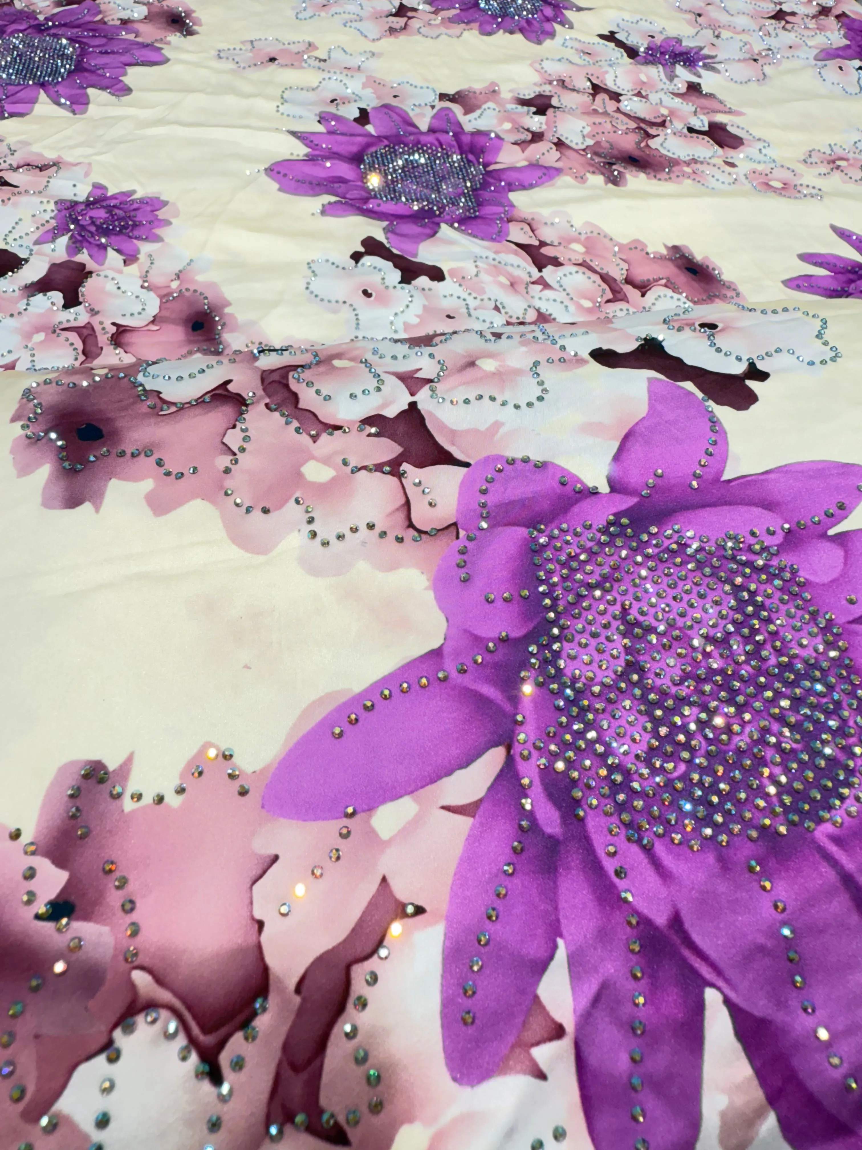 Purple Printed Floral Stonework Fabric
