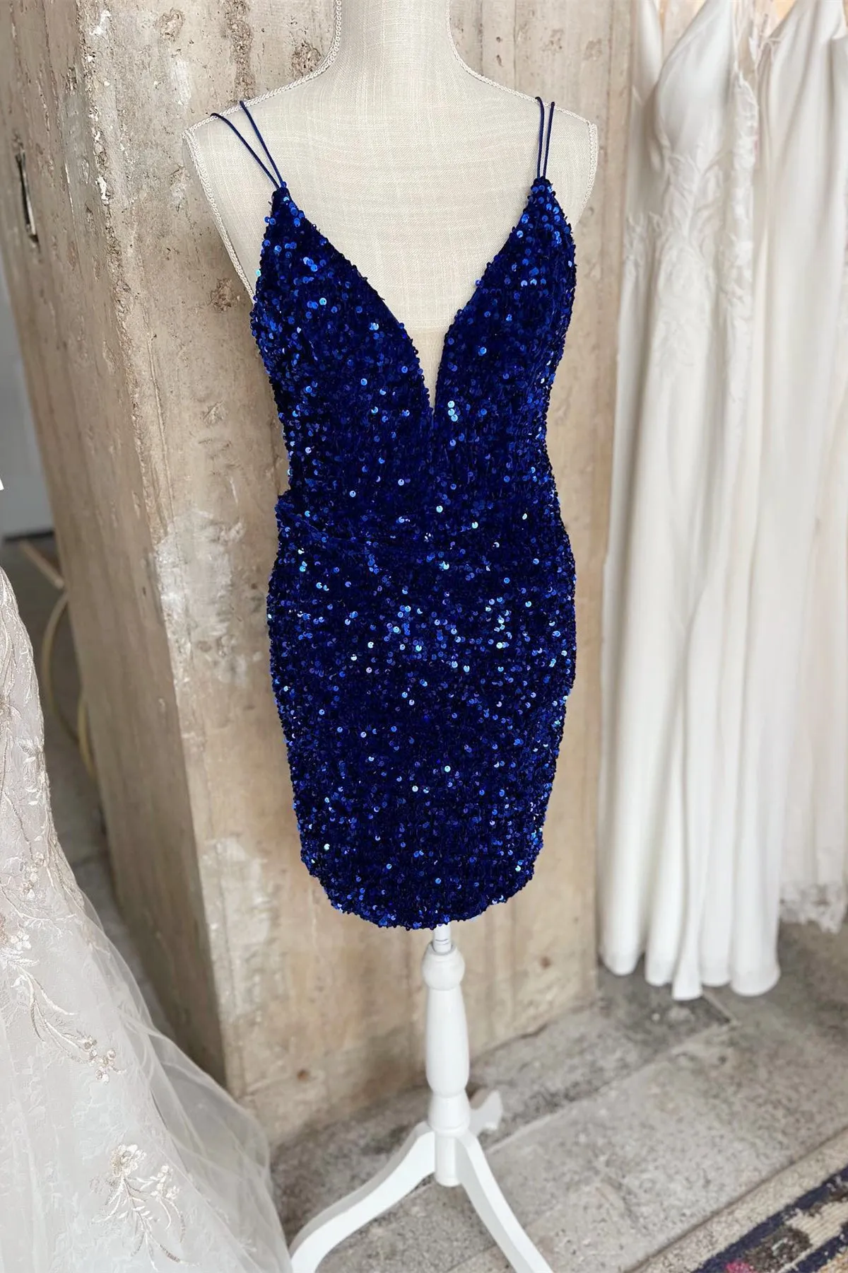 Purple Sequin Straps Tight Mini Party Dress