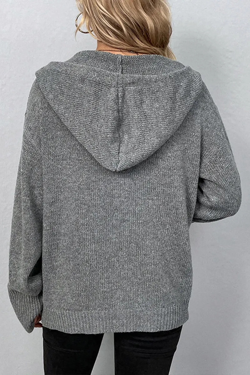 "Cardigan en Tricot à Capuche avec Cordon de Serrage "