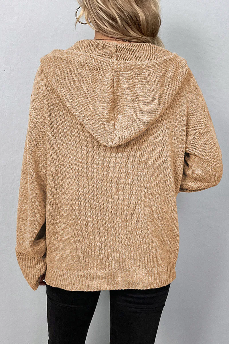 "Cardigan en Tricot à Capuche avec Cordon de Serrage "