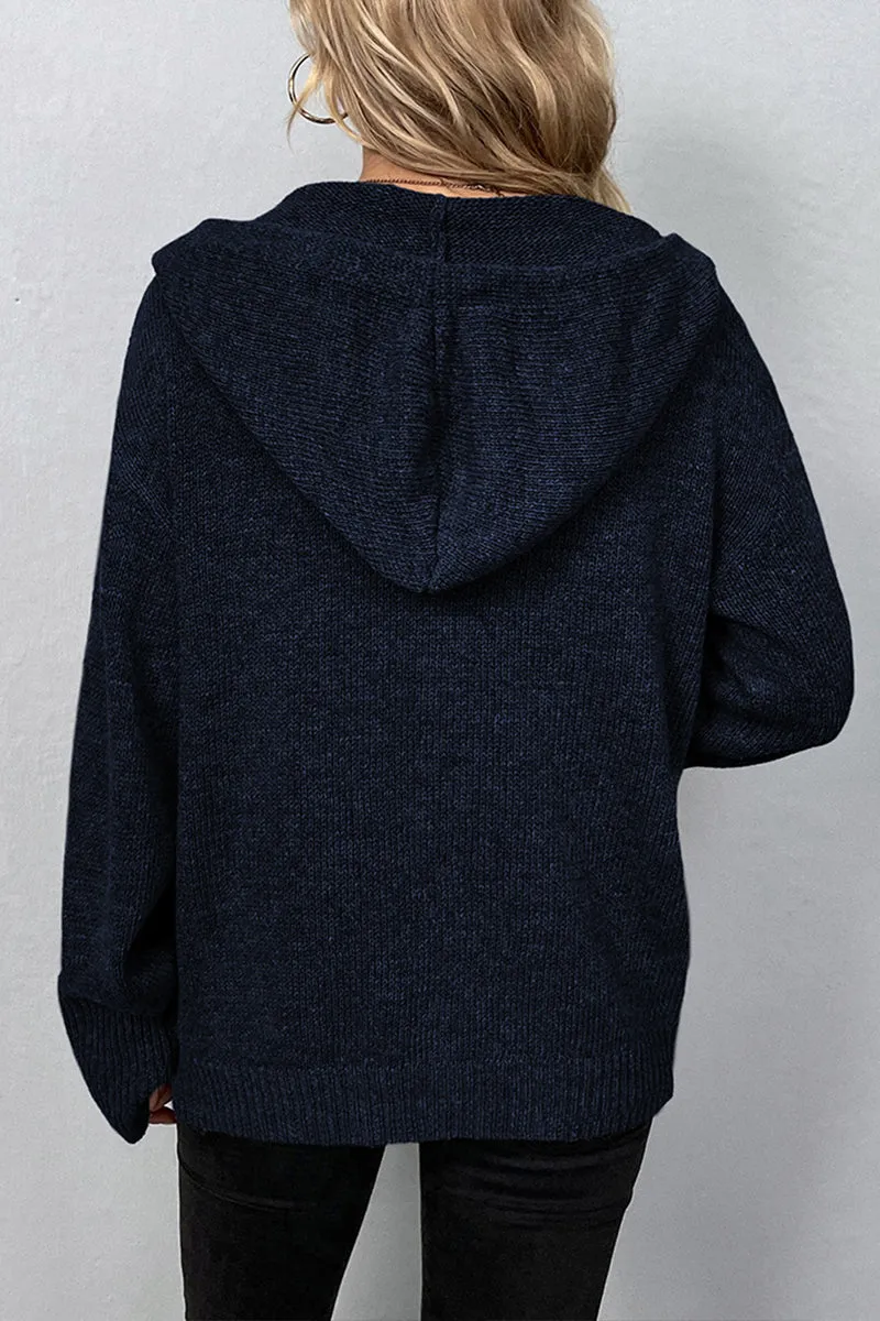 "Cardigan en Tricot à Capuche avec Cordon de Serrage "