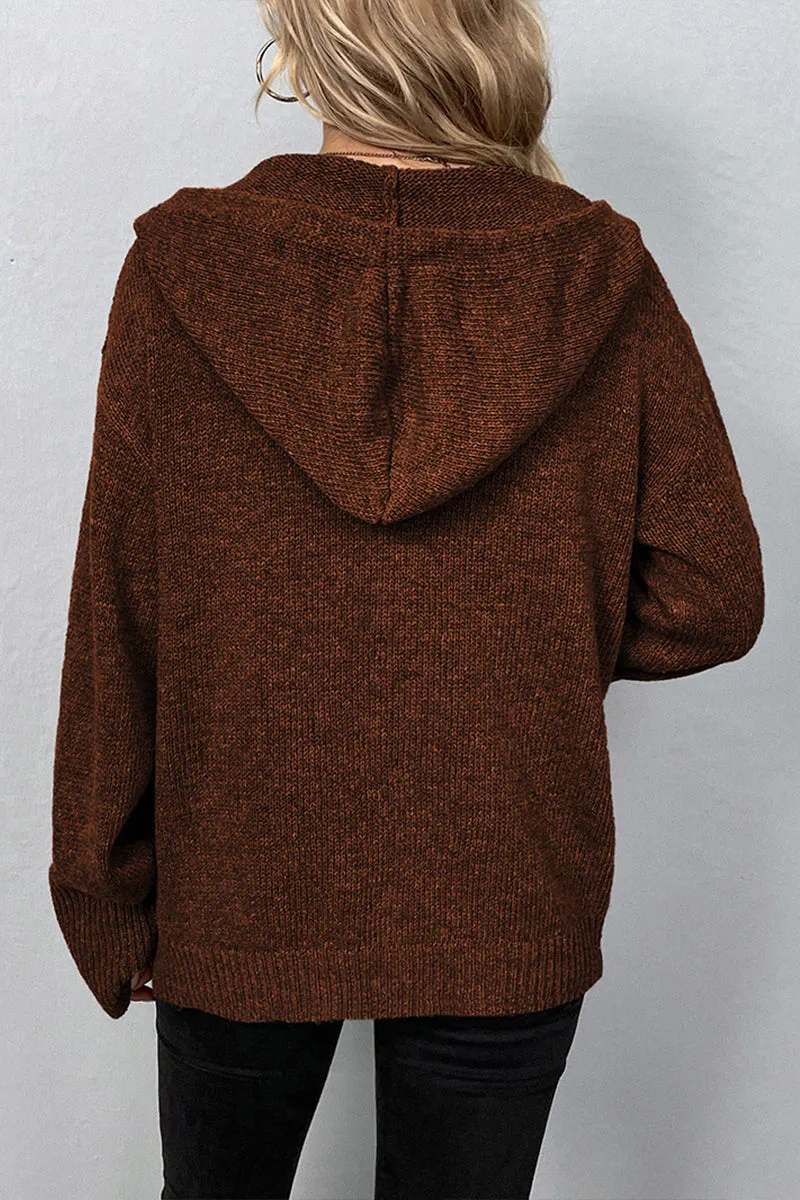 "Cardigan en Tricot à Capuche avec Cordon de Serrage "
