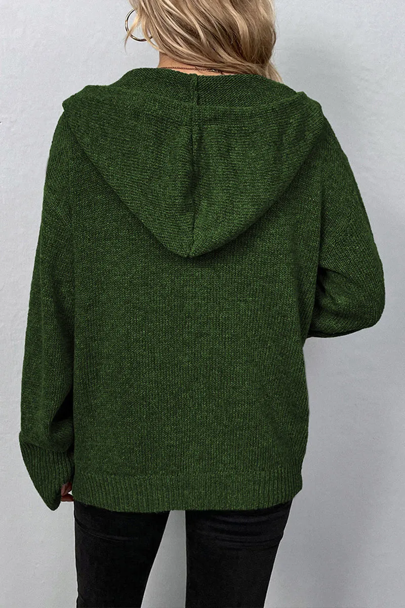 "Cardigan en Tricot à Capuche avec Cordon de Serrage "