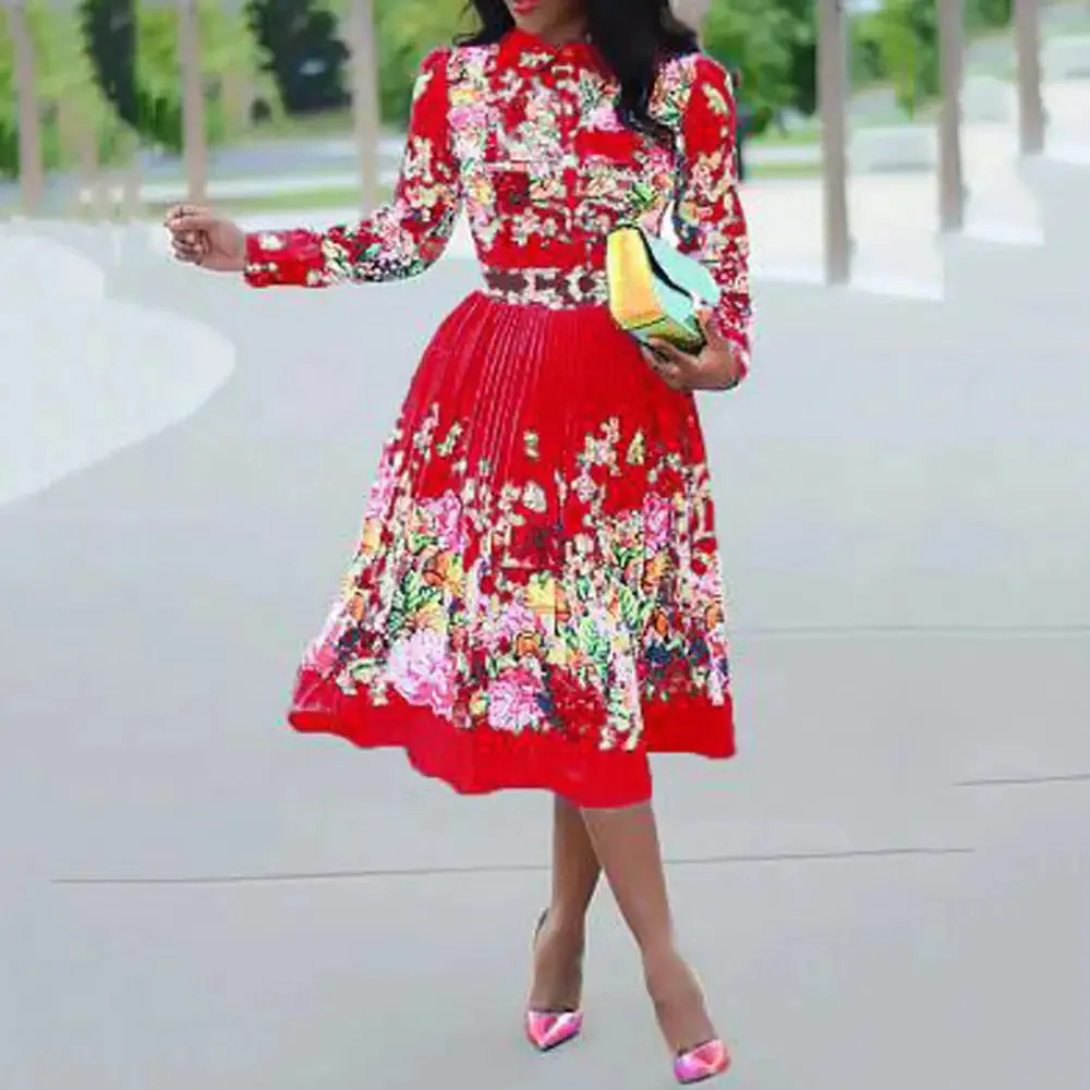 "Elegance in Motion – High-Waisted Pleated Dresses with Sleek Long Sleeves"
