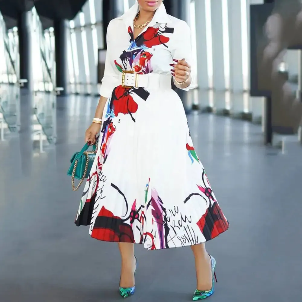 "Elegance in Motion – High-Waisted Pleated Dresses with Sleek Long Sleeves"
