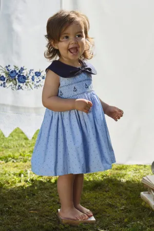 "Nellie" Navy Smocked Anchor Dress